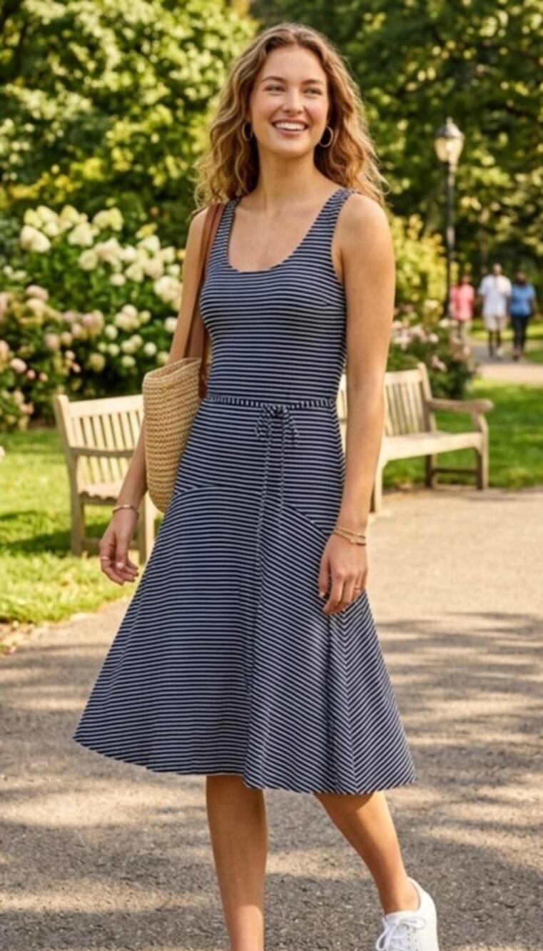 Lauren Ralph Lauren Navy Blue & White Striped Sleeveless Fit & Flare Dress S EUC